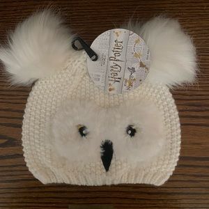 Harry Potter Hedwig Hat NEW w Tags! White Knit w Furry Poms & Face, Embroidered